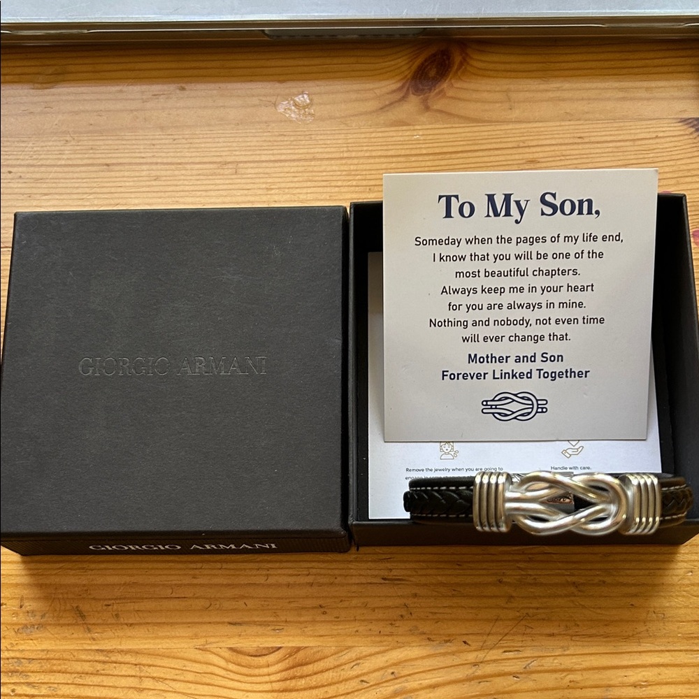 Giorgio Armani Men's Black and Silver Knot Bracelet